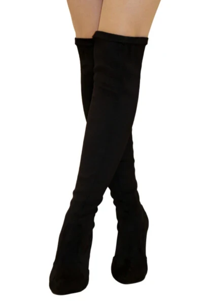 Women's Black Suede Knee-High Sock Boots - 3