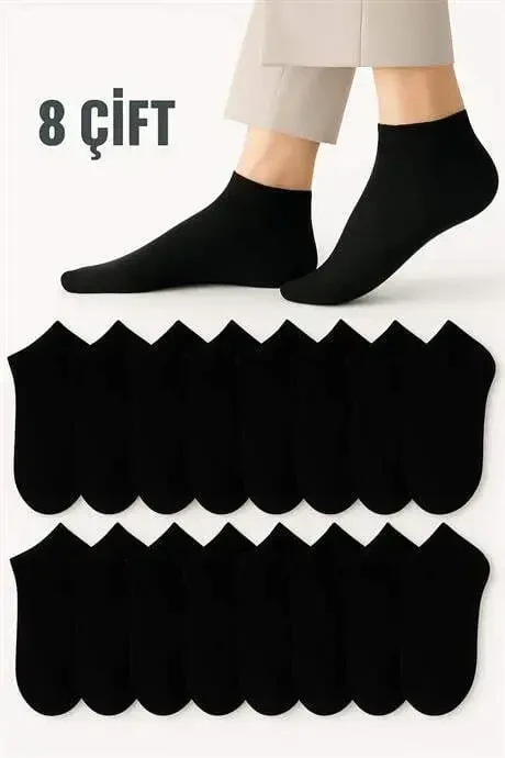 Women's Black Sweat-Proof Comfort Cotton Ankle Socks 8 Pairs - 1
