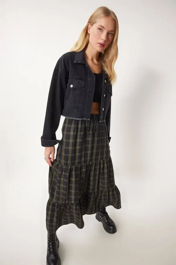 Women's Black Tassel Detailed Denim Crop Jacket AN00214 - 3