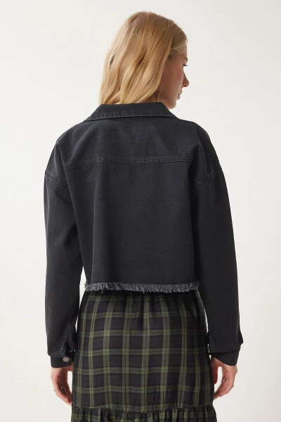 Women's Black Tassel Detailed Denim Crop Jacket AN00214 - 6