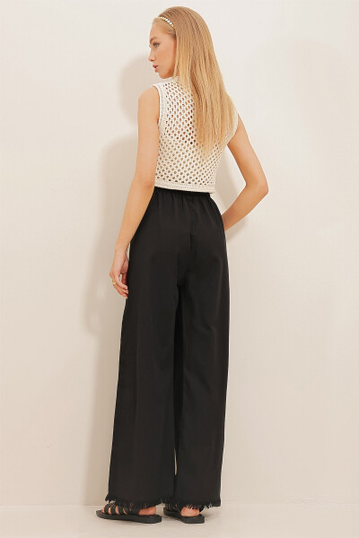 Women's Black Tassel High Waist Palazzo Jean Trousers ALC-X8930 - 3