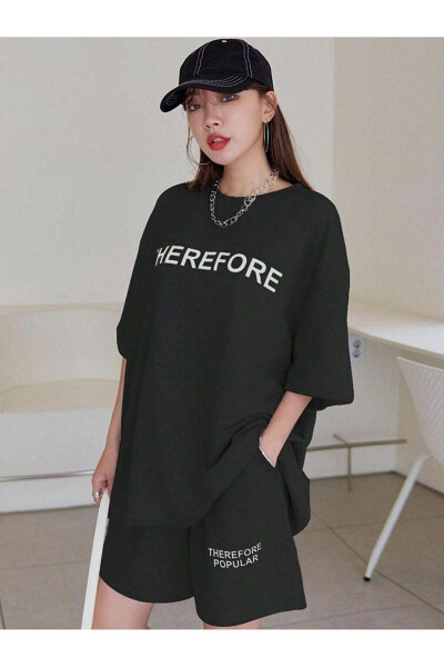 Women's Black Therefore Printed Oversized Shorts Suit - 3