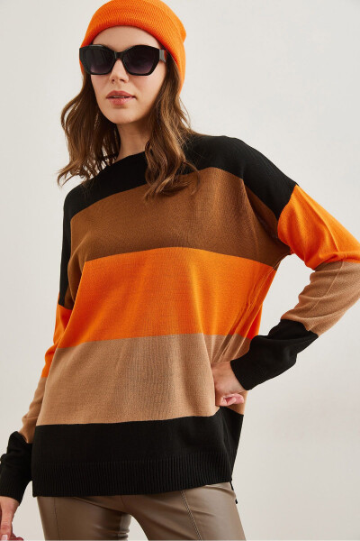 Women's Black Thick Color Block Knit Sweater KZK-19000824 - 4
