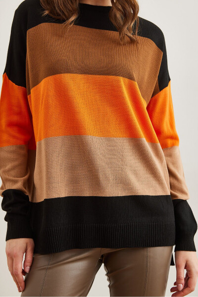 Women's Black Thick Color Block Knit Sweater KZK-19000824 - 5