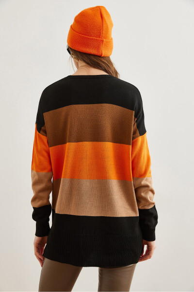 Women's Black Thick Color Block Knit Sweater KZK-19000824 - 6