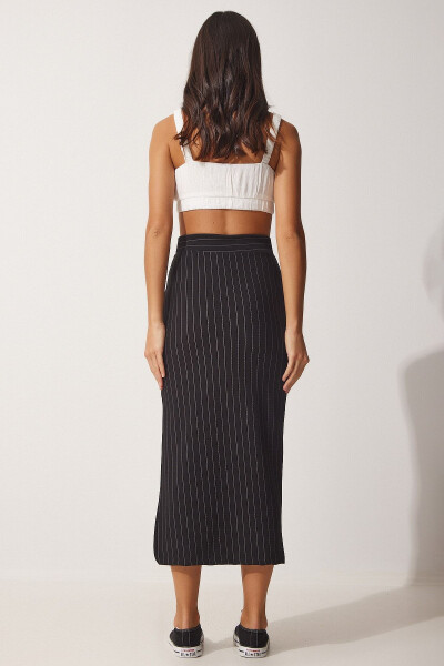 Women's Black Thin Striped Slit Knit Pencil Skirt MC00183 - 6