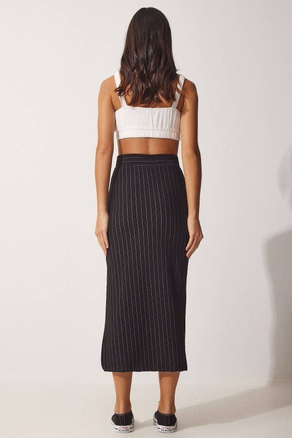 Women's Black Thin Striped Slit Knit Pencil Skirt MC00183 - 6
