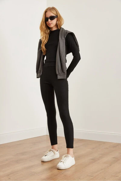 Women's Black Thistled Lace Up and Down Set TKM-19000304 - 5