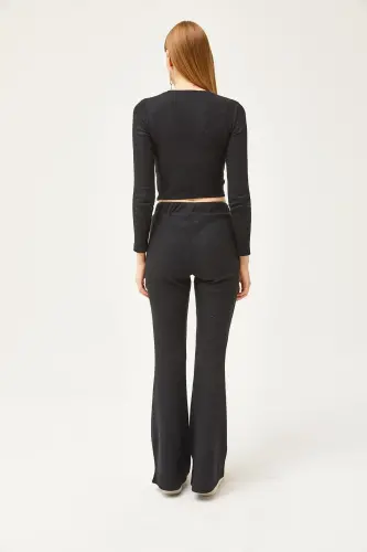 Women's Black Top Crop Blouse Bottom Spanish Tights Brushed - 4