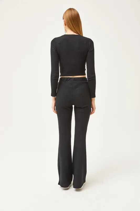 Women's Black Top Crop Blouse Bottom Spanish Tights Brushed - 4