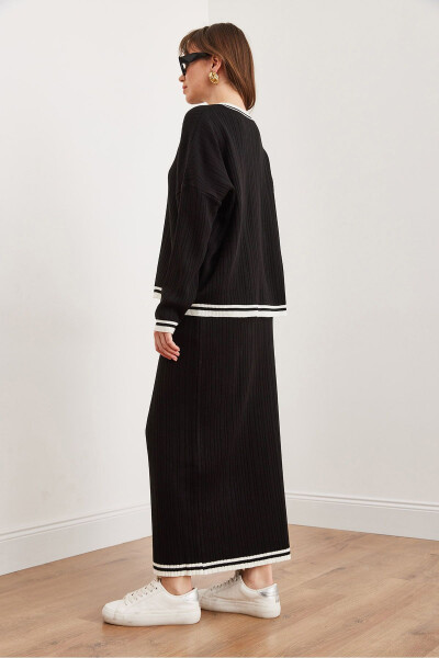Women's Black Top Sweater Skirt with Thigh-High Slit Knit Set TKM-19000327 - 8