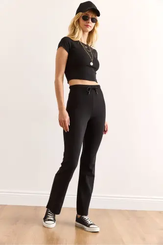 Women's Black Top T-shirt Bottom Spanish Pants Cotton - OLALOOK (1)