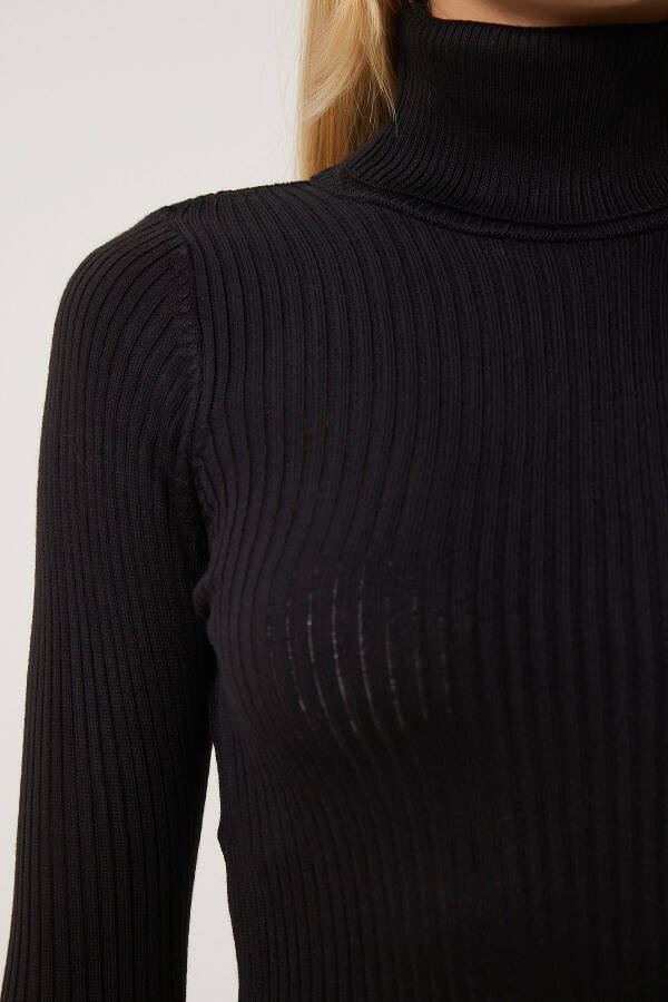 Women's Black Turtleneck Ribbed Lycra Sweater DD01007- - 4
