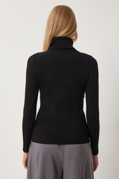Women's Black Turtleneck Ribbed Lycra Sweater DD01007- - 5