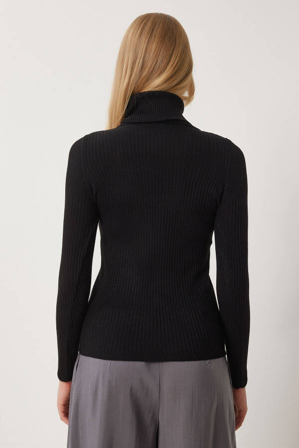 Women's Black Turtleneck Ribbed Lycra Sweater DD01007- - 5
