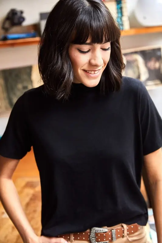 Women's Black Turtleneck Soft Touch Knitted T-Sh - 3
