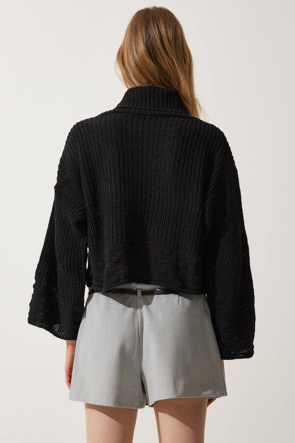 Women's Black Turtleneck Textured Seasonal Knitted Sweater MW00133 - 5