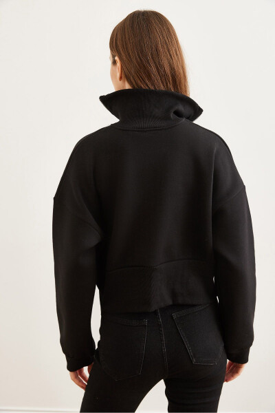 Women's Black Turtleneck Zippered Thistle Crop Sweatshirt SWT-19000699 - 6