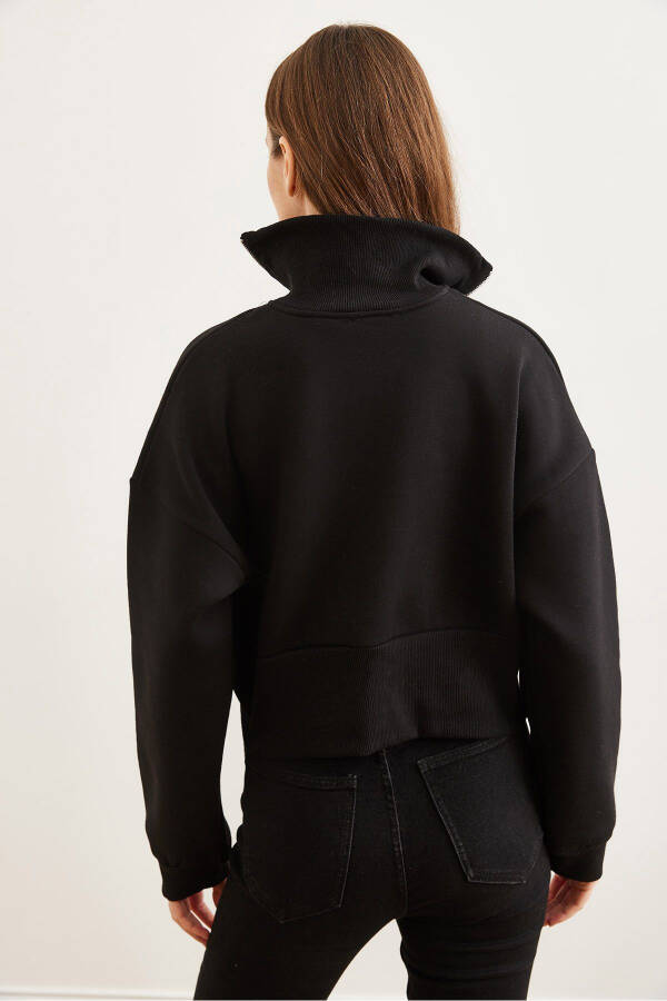 Women's Black Turtleneck Zippered Thistle Crop Sweatshirt SWT-19000699 - 6