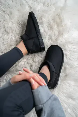 Women's Black Ultra Mini Suede Ankle Boots Furry Fur Lined Flat Boots & Booties-Black Suede - 3