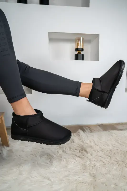 Women's Black Ultra Mini Suede Ankle Boots Furry Fur Lined Flat Boots & Booties-Black Suede - 4