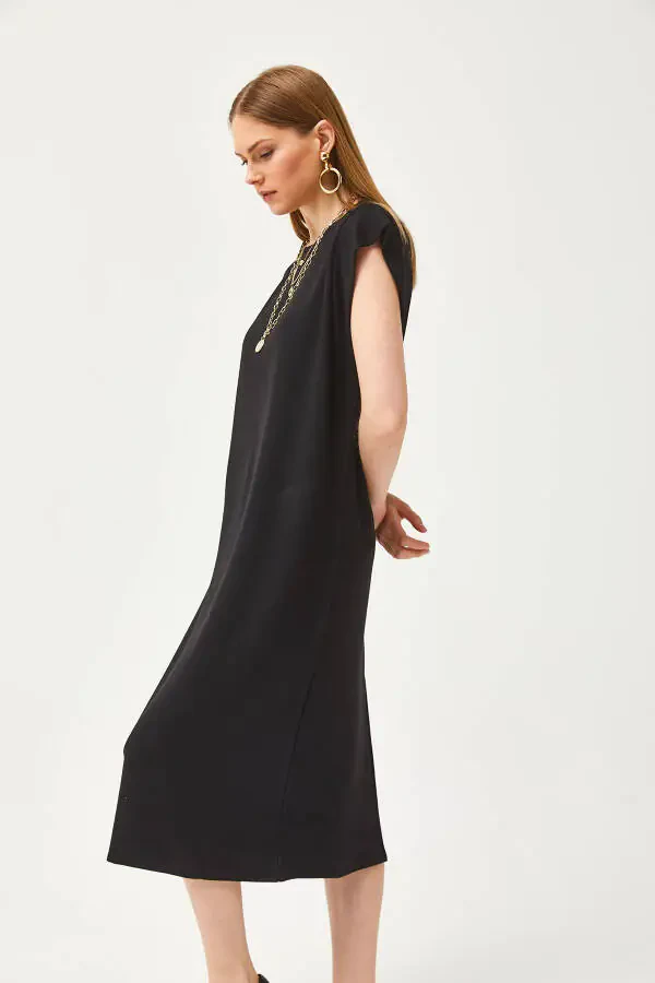 Women's Black Underarm Cutout Back Slit Crystal Dress ELB-19002085 - 4