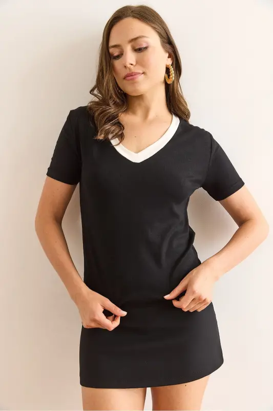Women's Black V Neck Soft Touch Blouse BLZ-1900302 - 2
