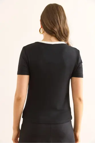 Women's Black V Neck Soft Touch Blouse BLZ-1900302 - 5