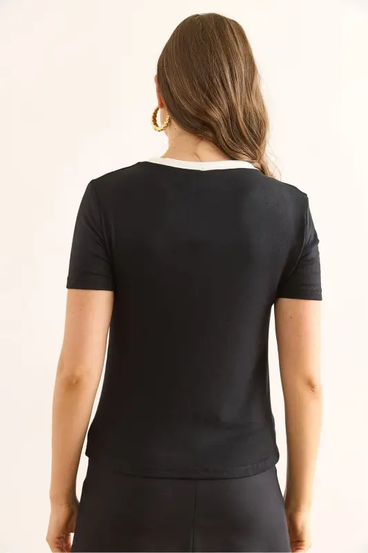 Women's Black V Neck Soft Touch Blouse BLZ-1900302 - 5