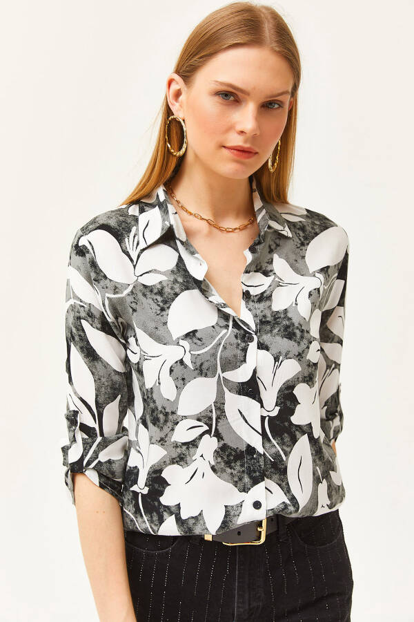 Women's Black Watercolor Effect Woven Shirt GML-19001178 - 1