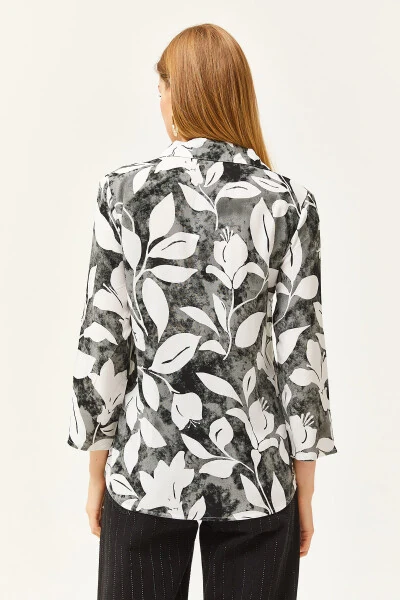 Women's Black Watercolor Effect Woven Shirt GML-19001178 - OLALOOK (1)