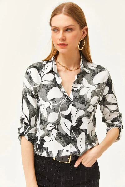 Women's Black Watercolor Effect Woven Shirt GML-19001178 - 4