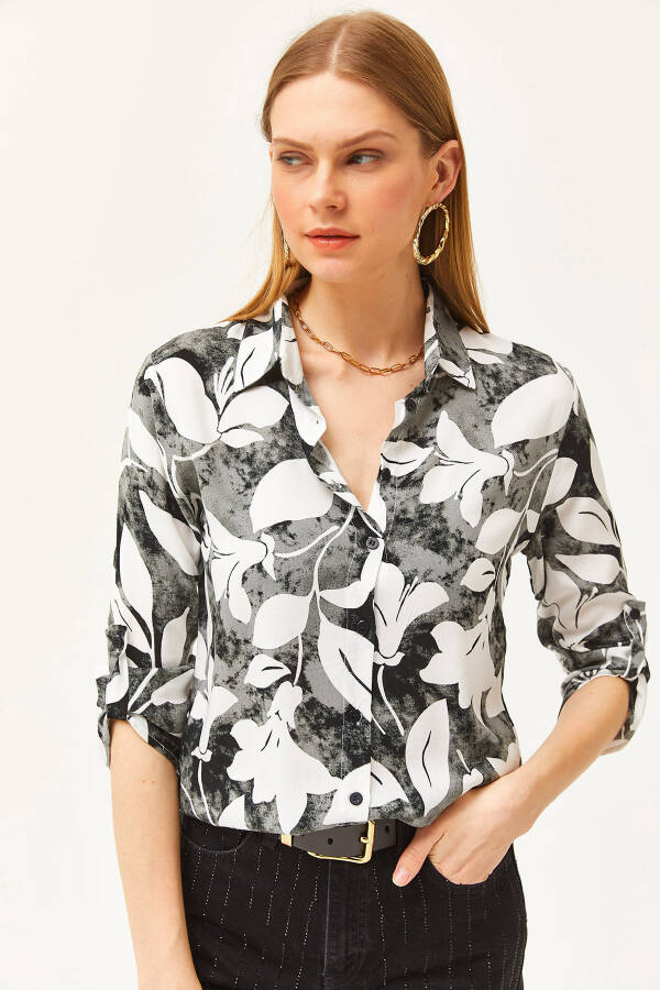 Women's Black Watercolor Effect Woven Shirt GML-19001178 - 4