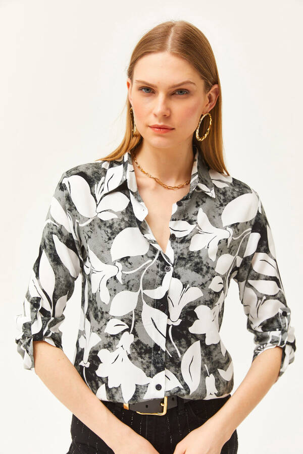 Women's Black Watercolor Effect Woven Shirt GML-19001178 - 5