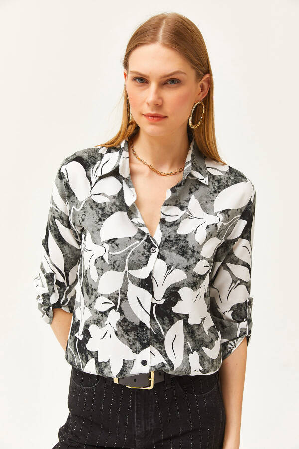 Women's Black Watercolor Effect Woven Shirt GML-19001178 - 6