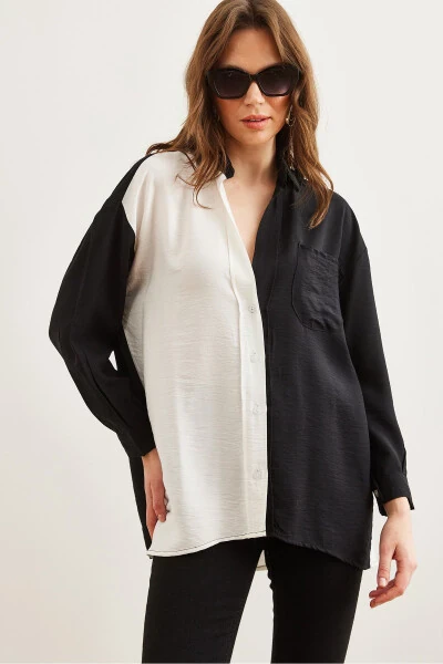 Women's Black White Color Block Oversized Lily Shirt GML-19001268 - 3