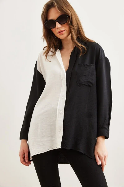 Women's Black White Color Block Oversized Lily Shirt GML-19001268 - 4