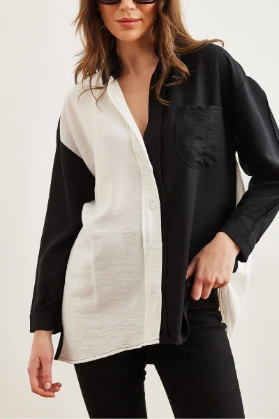 Women's Black White Color Block Oversized Lily Shirt GML-19001268 - 5
