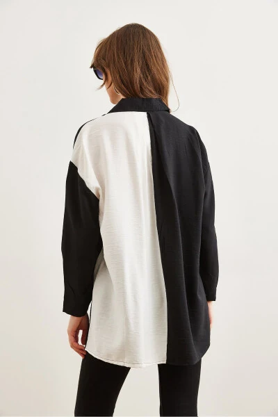 Women's Black White Color Block Oversized Lily Shirt GML-19001268 - 6
