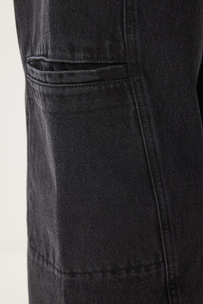 Women's Black Wide Leg Cargo Jeans FN03184 - 8