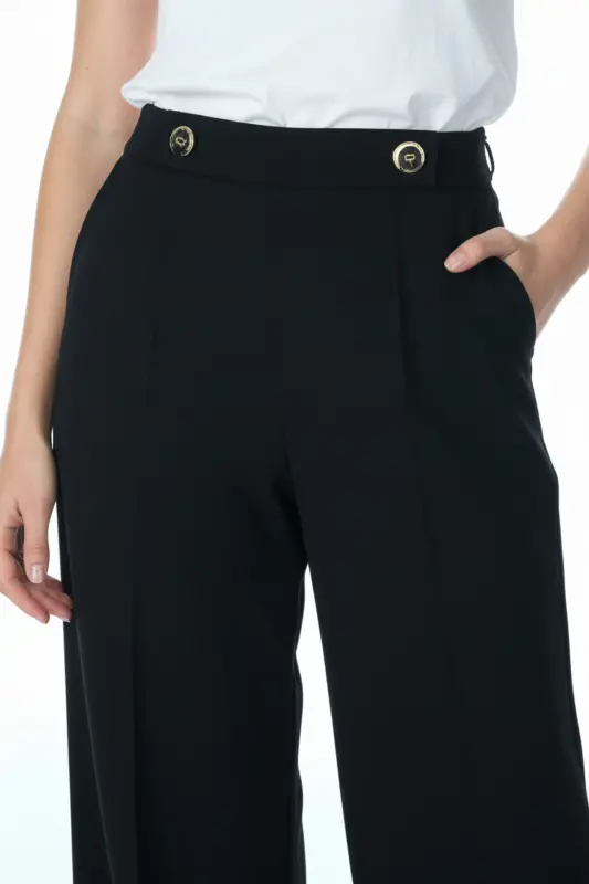Women's Black Wide Leg Pants - 2