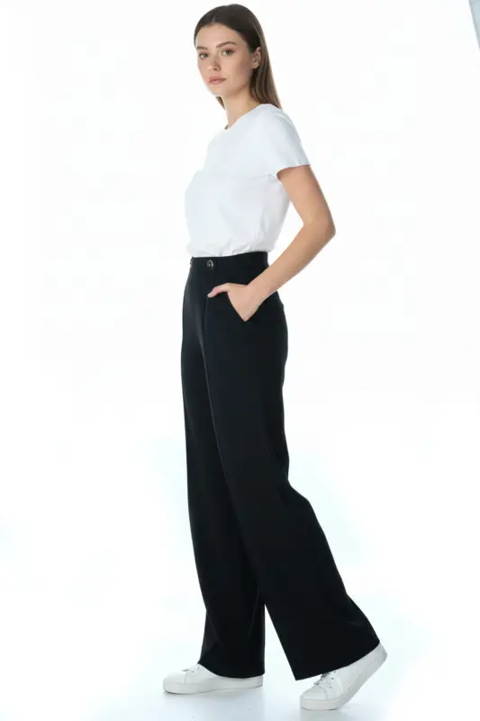 Women's Black Wide Leg Pants - 3