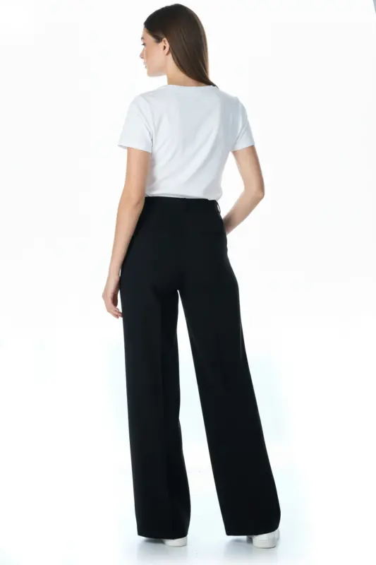 Women's Black Wide Leg Pants - 4