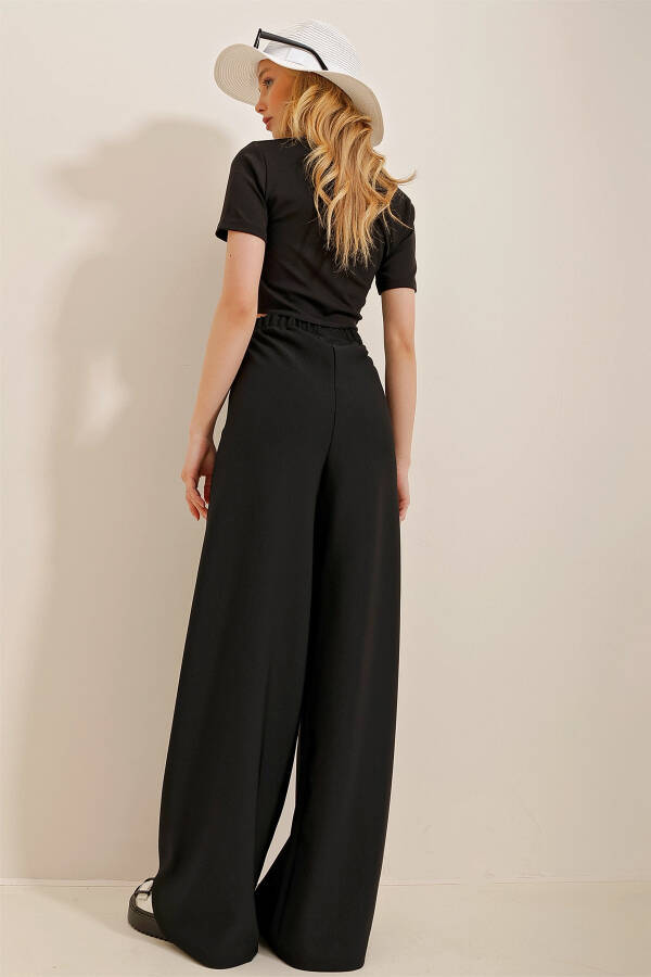 Women's Black Wide Leg Viscon Pants Alc-X4354 - 7