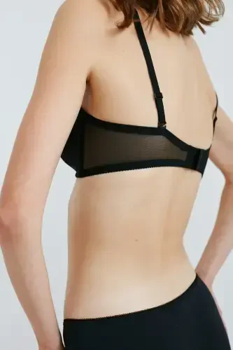 Women's Black Wired Unpadded Lotus Bra-MAT Black - 3