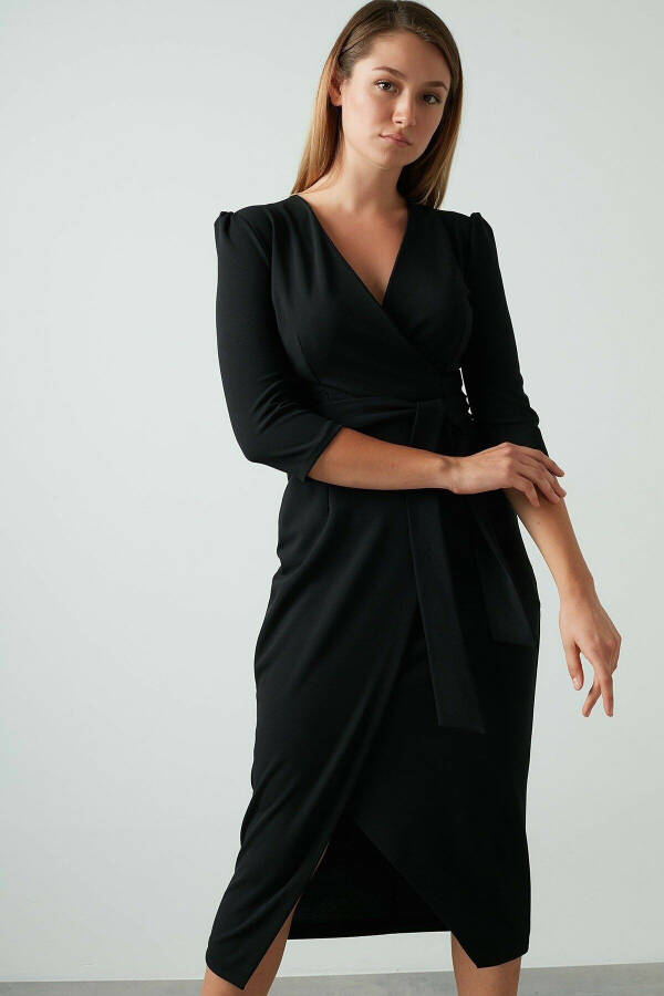 Women's Black Wrap Avelon Tuxedo Crepe Chic Dress - 3