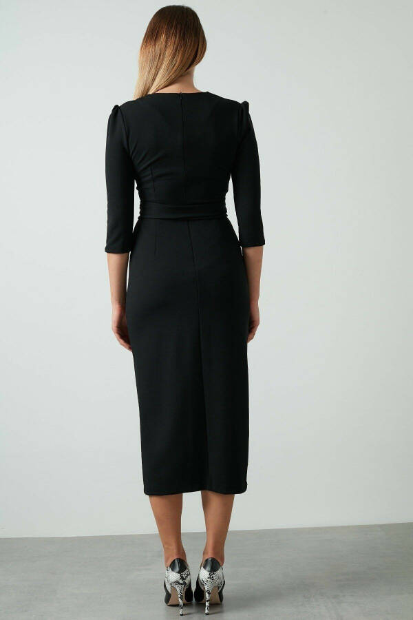 Women's Black Wrap Avelon Tuxedo Crepe Chic Dress - 5