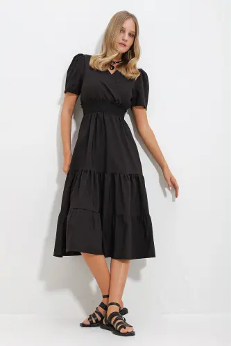 Women's Black Wrap Belted Ruffle Poplin Dress ALC-X11610 - 5