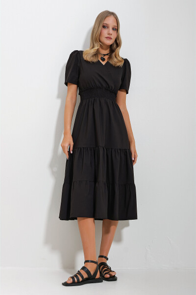 Women's Black Wrap Belted Ruffle Poplin Dress ALC-X11610 - 2