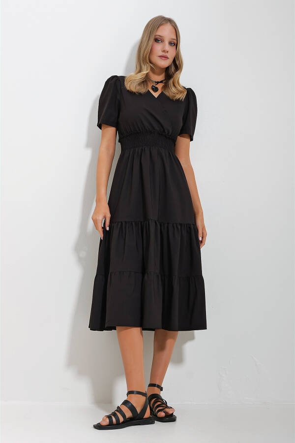 Women's Black Wrap Belted Ruffle Poplin Dress ALC-X11610 - 2